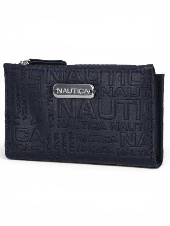 Nautica Handbags - NAUTICA Indigo Embossed Logo Bifold Wallet with Zip Coin Pocket